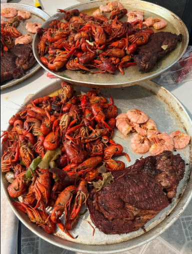 boiled crawfish and shrimp